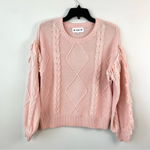 Kikit Cable Knit Fringe Sweater Pink M - Picture 3 of 9